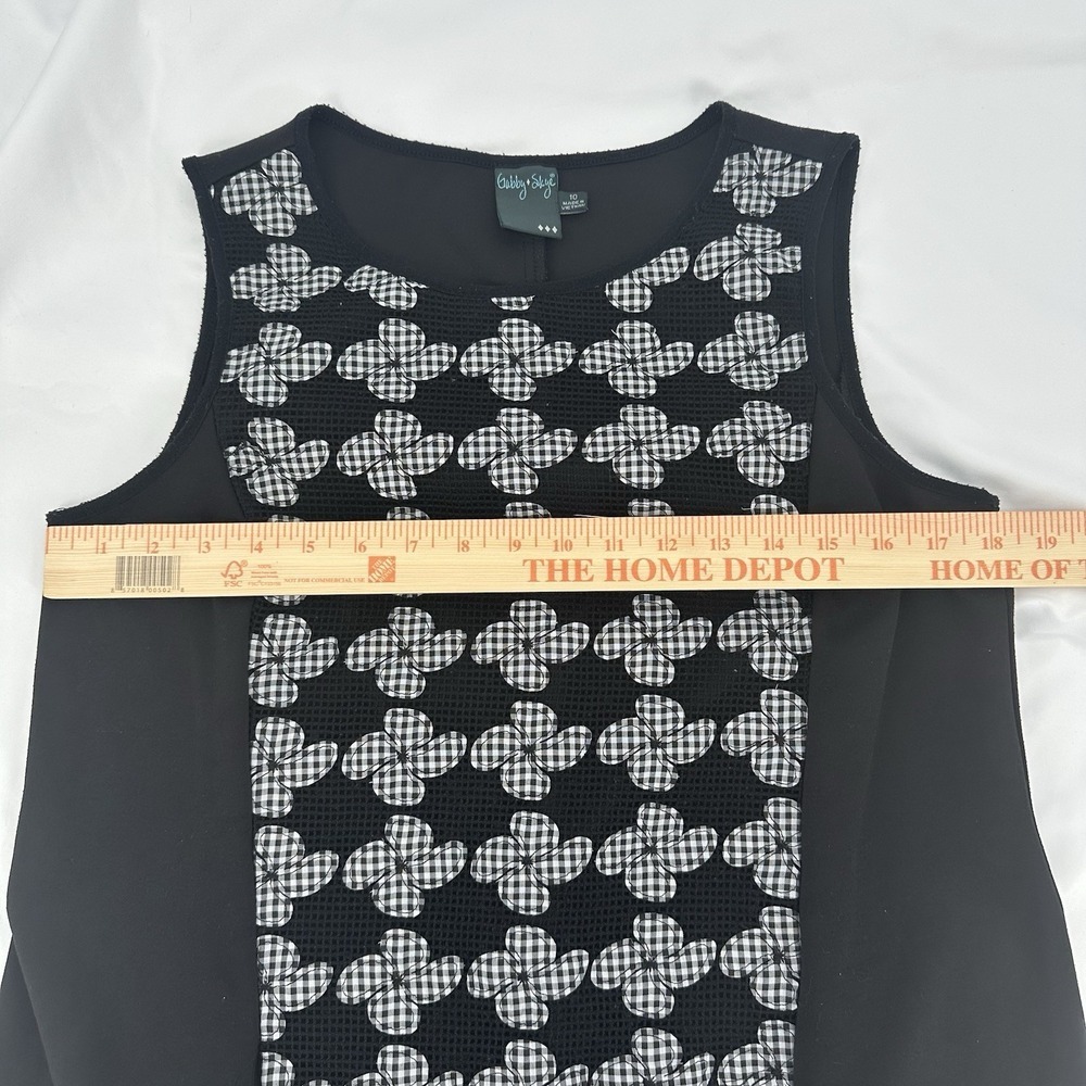 Gabby Skye‎ Black Mesh Gingham Floral Poly/Spandex Shift Dress W/Pockets Sz 10 - Picture 7 of 7
